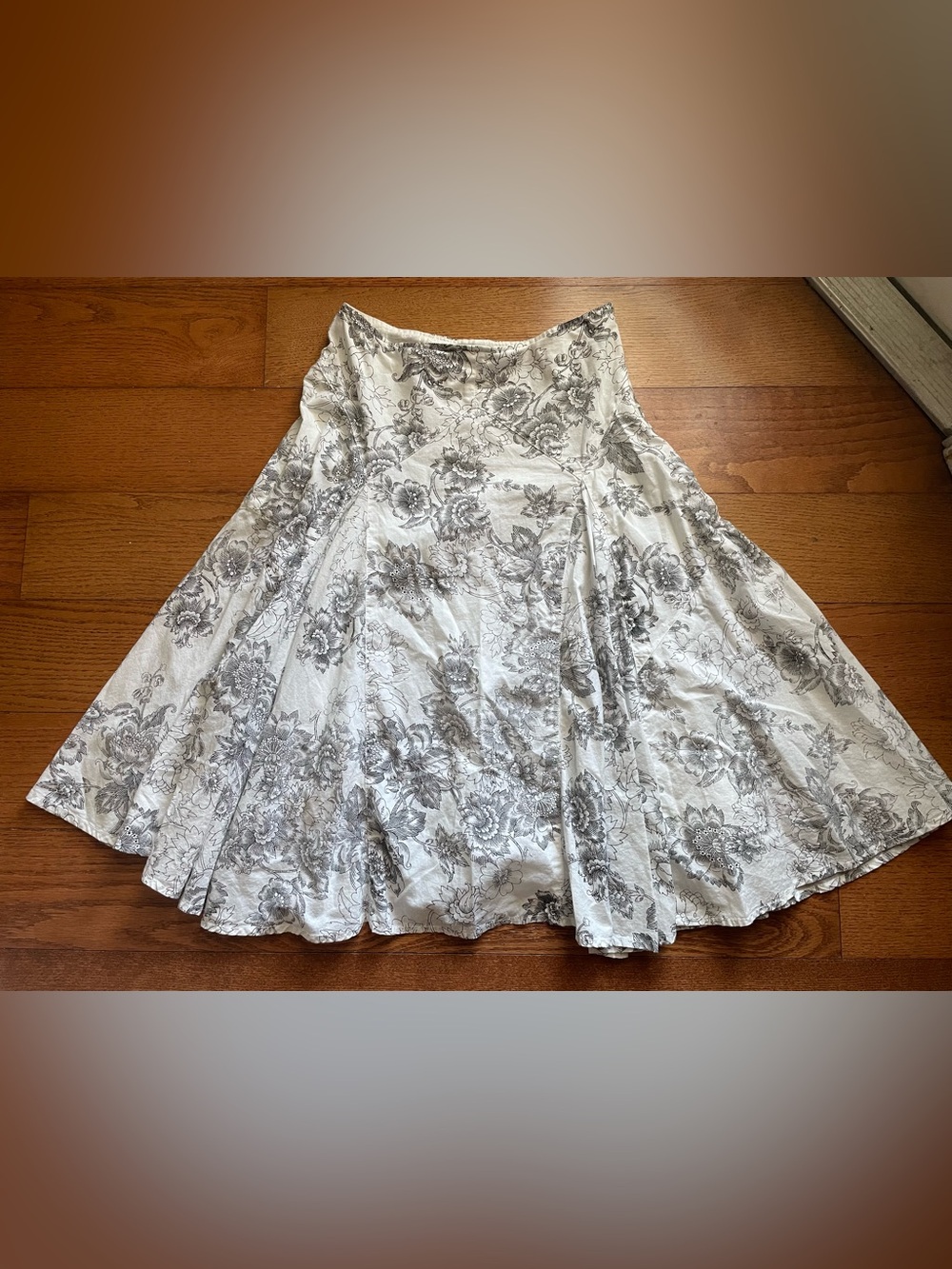 Y2K Low Rise White Gray Floral Cotton Flowy Midi Skirt Small Boho Chic Fairy 90s